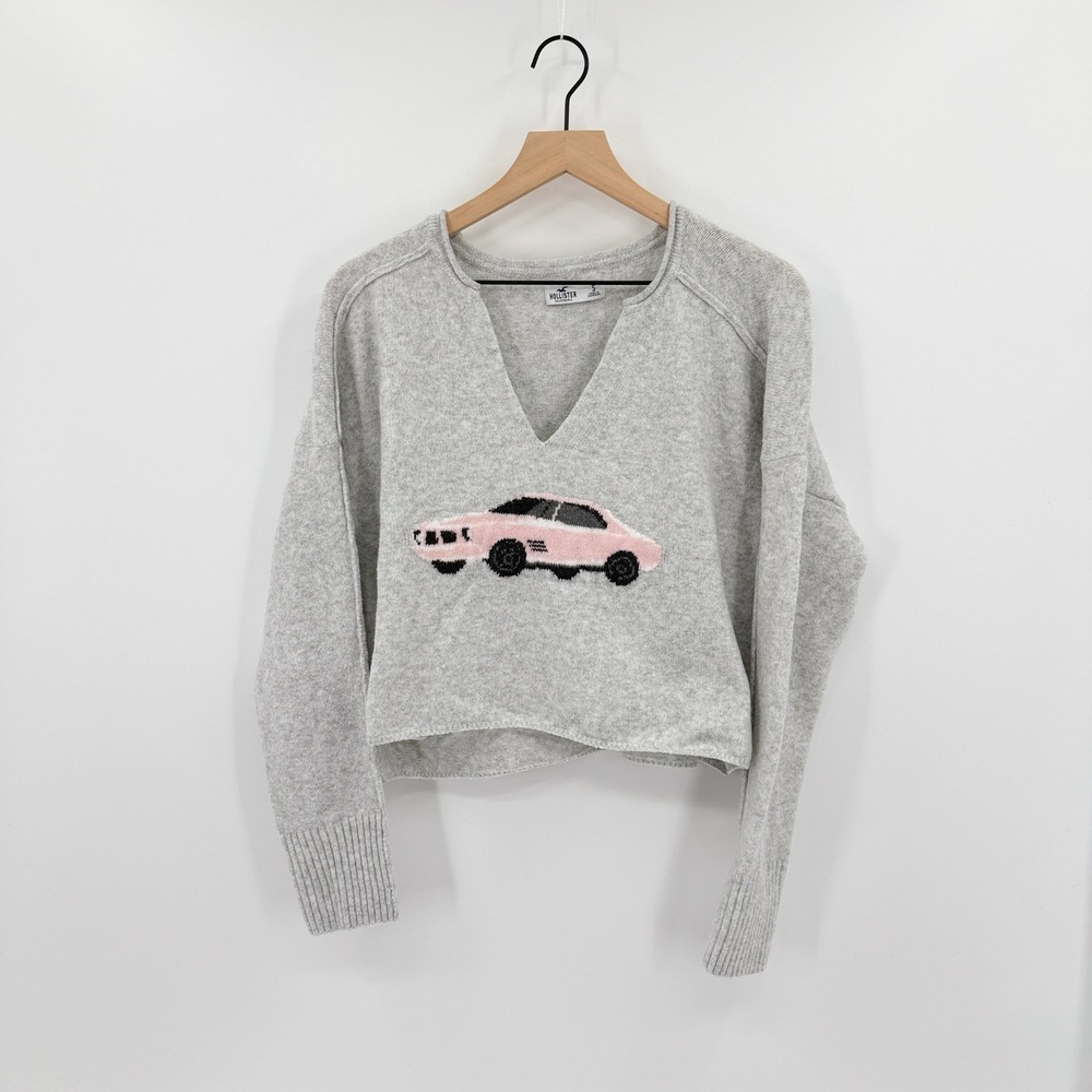 Hollister Y2K Sweater S Pink Car Graphic Cropped Soft Girl School Barbiecore